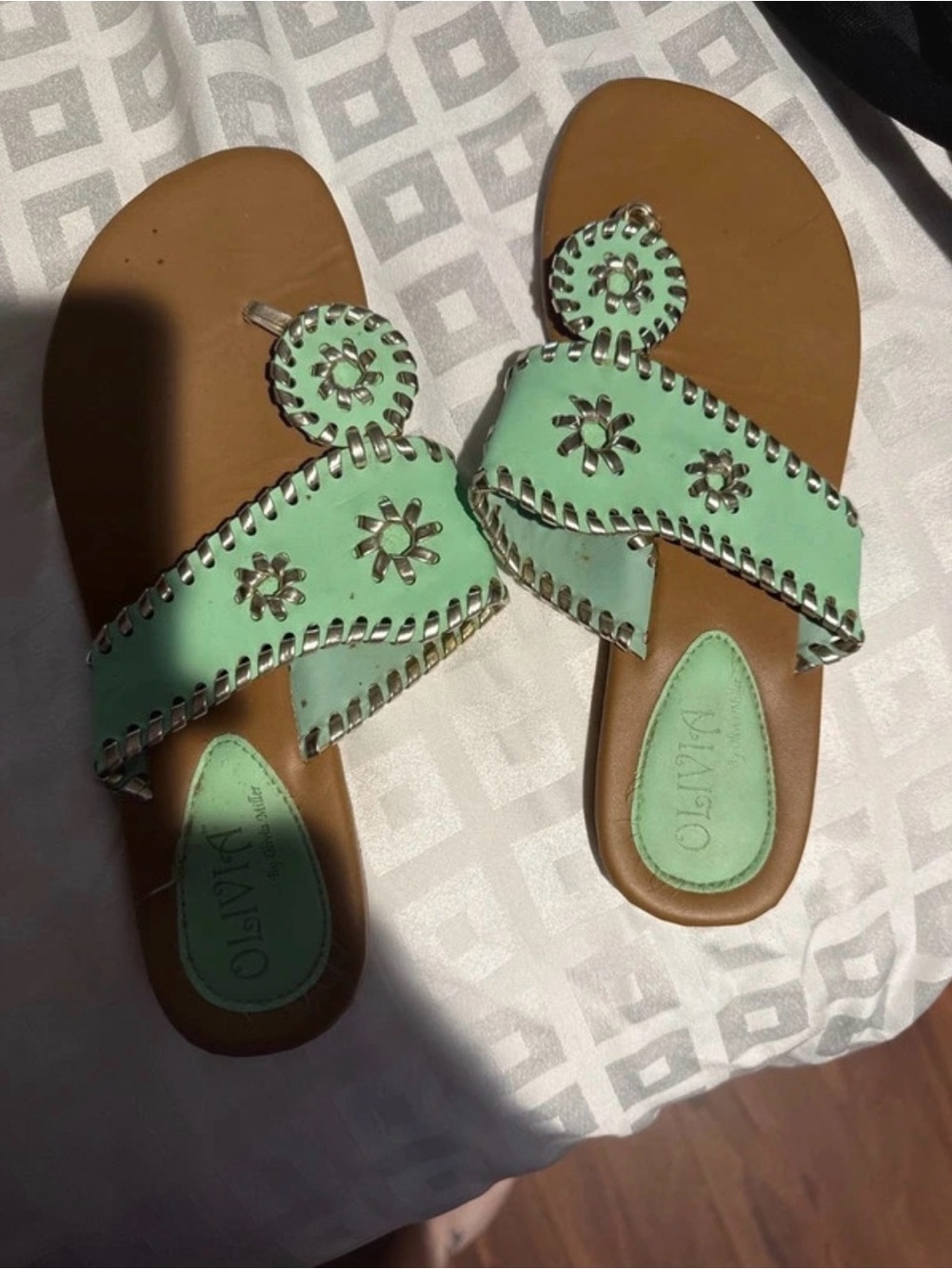 Olivia Miller Mint Green Cutout Leather Sandals